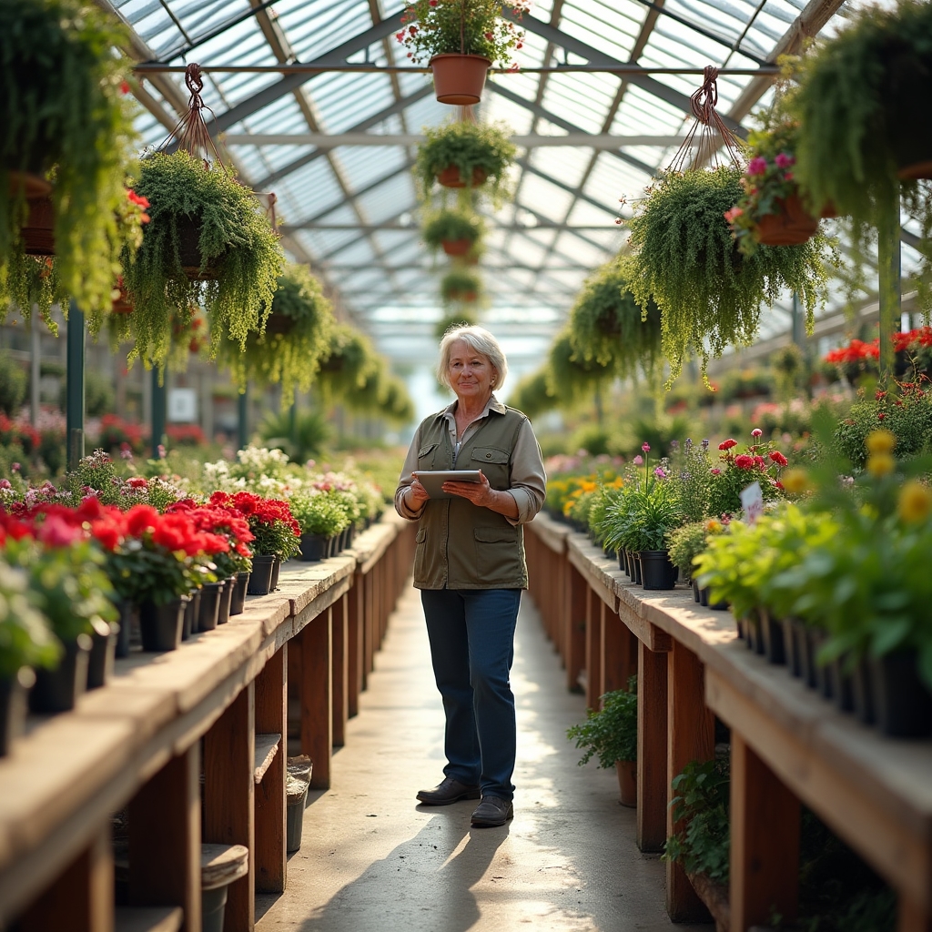 Panoramica di un garden center con piante e fiori organizzati